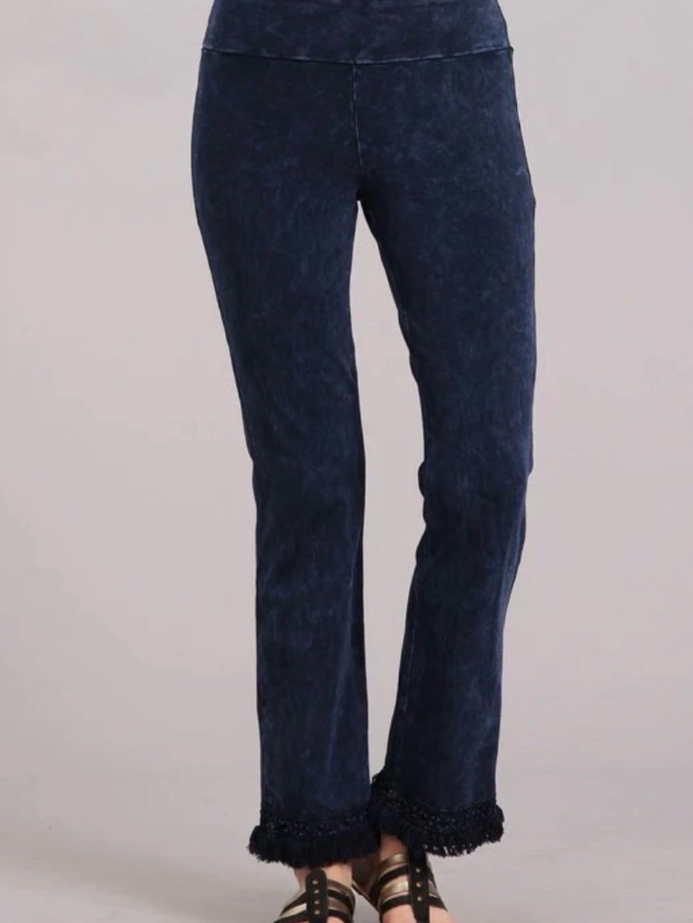 Chatoyant Mineral Wash Ankle Fringe Hem Pants